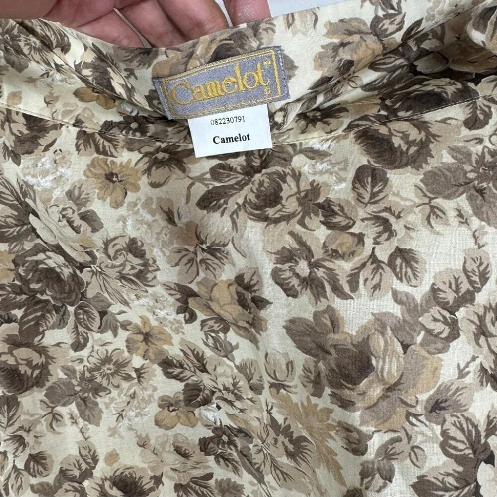 Vtg Camelot Floral Maxi Skirt Beige Brown Size S Ruffle Boho Romantic Style
